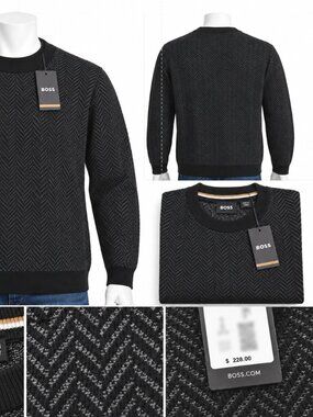 BOSS Men’s Black Patterned Crewneck Sweater